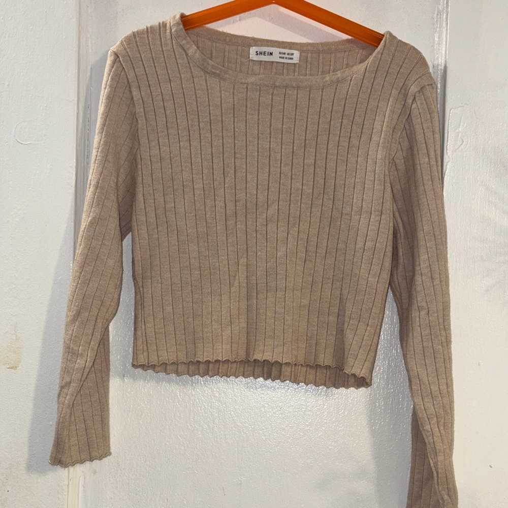 SHEIN Beige Ribbed Knit Top